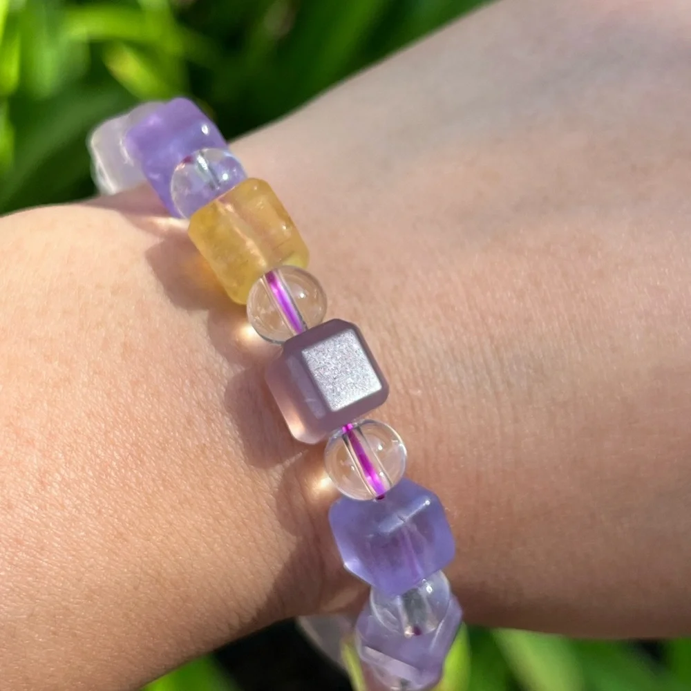 9mm stretchable‎ fluorite cubic bracelet 0186